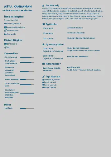 Sağlık Bakım Teknisyeni örnek cv indir